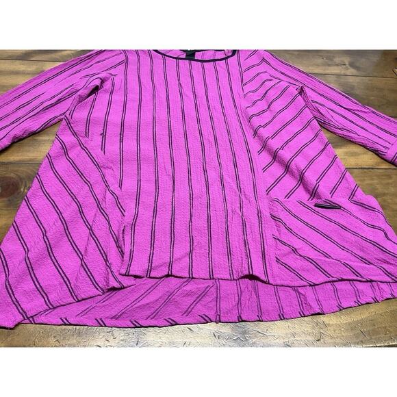 Ali Miles Pink Black Tunic Top Large Hanky Hem Button Detail Lagenlook - Picture 2 of 7